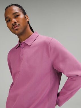 Lululemon lightweight knit polo top long sleeve button front size large pink